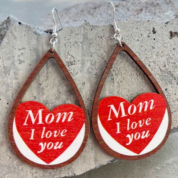 Wholesale Mother Water-saving Drop Shaped Love Wooden Earrings