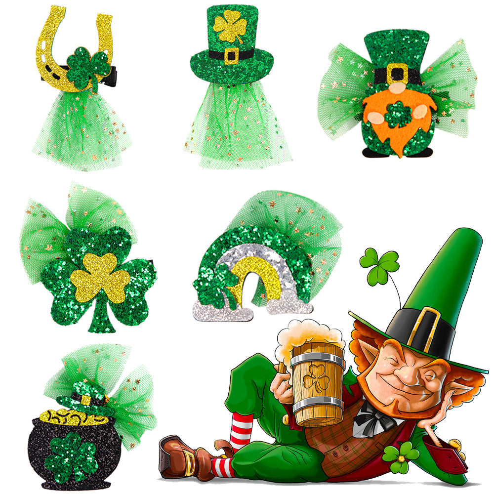 Wholesale Irish Festival Hair Clips Headwear St. Patrick's Day Party Green Mesh Hair Aessories