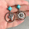 Wholesale Western Style Cactus Sunflower Alloy Turquoise Earrings