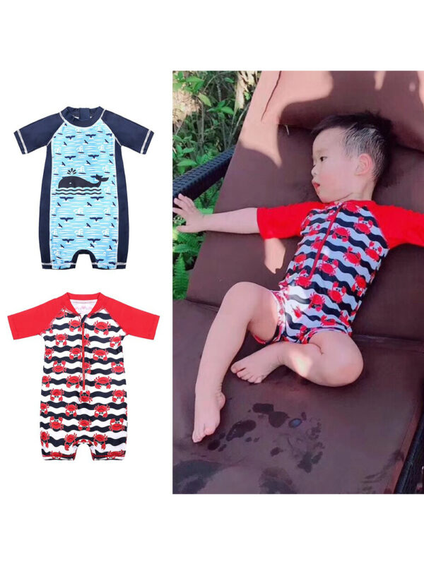 Wholesale Boys Cartoon Sunscreen Hot Spring Siamese Swimwear