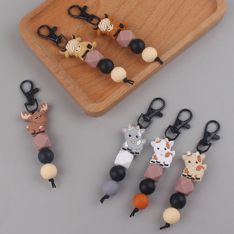 Wholesale Cartoon Cow Elk Silicone Handmade Beaded Keychain
