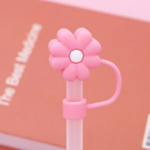 Silicone old pink white chrysanthemum 10mm / Bagged without straw