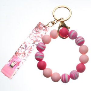 Pink bracelet keychain with clip