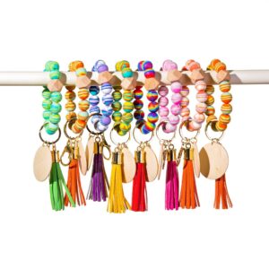 Wholesale Silicone Bead Wood Chip Bracelet Keychain