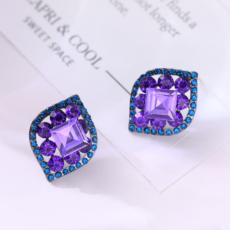 Wholesale S925 Sier Needle Inlaid Zirconia Diamond Purple Stud Earrings