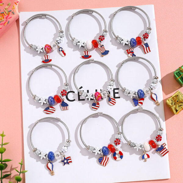 Wholesale American Flag Love Balloon Pendant Stainless Steel Beaded Bracelet