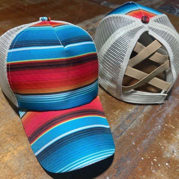 Wholesale Cotton Printed Crossover Ponytail Mesh Baseball Caps