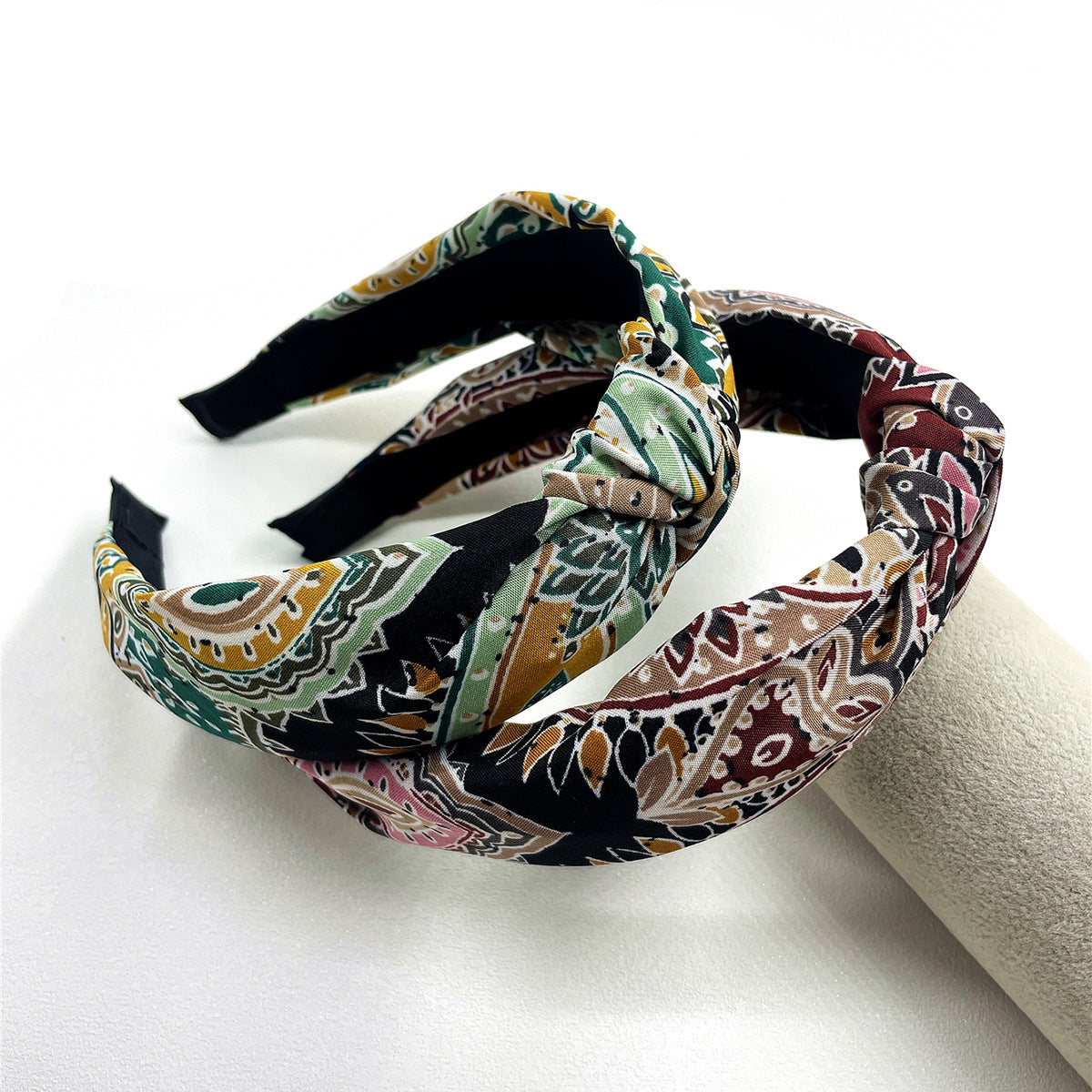 Wholesale Fabric Cashew Flower Knotted Wide Brimmed Ethnic Style HeadBands