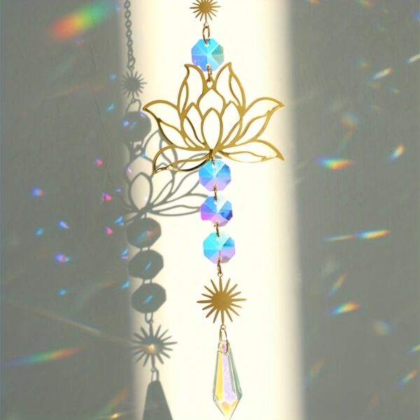 Wholesale Sun Catcher Gardening Crafts Golden Lotus AB Color Pendant Crystal Pendant