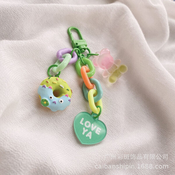 Wholesale Plastic Donut Frosted Bear Keychain 10PCS