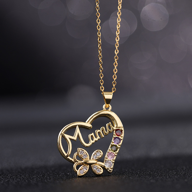 Wholesale Fashion Europe and the United States cross-border cute Mother's Day pendant necklace color zircon love delicate clavicle chain