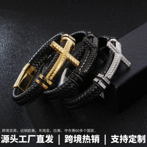 Wholesale Cross Mens Leather Alloy Bracelet