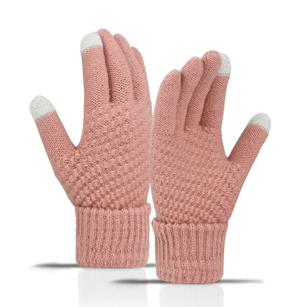 Wholesale Winter Velvet Thickened Cute Cycling Touch Screen Warm Wool Knitted Gloves