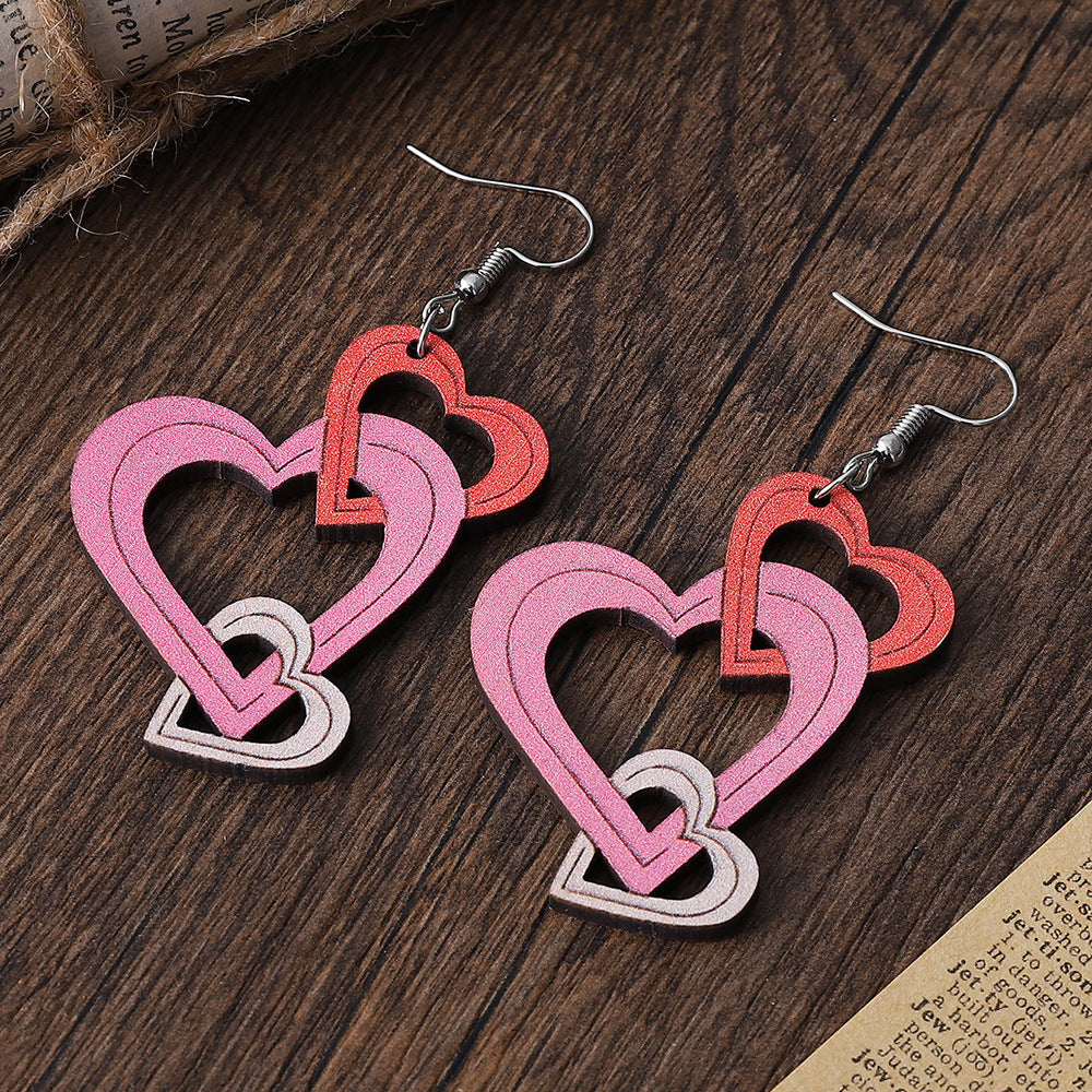 Wholesale Valentine's Day Hollow Heart Wooden Earrings