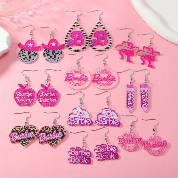 Wholesale Pink Series Hat Love Apple Acrylic Earrings