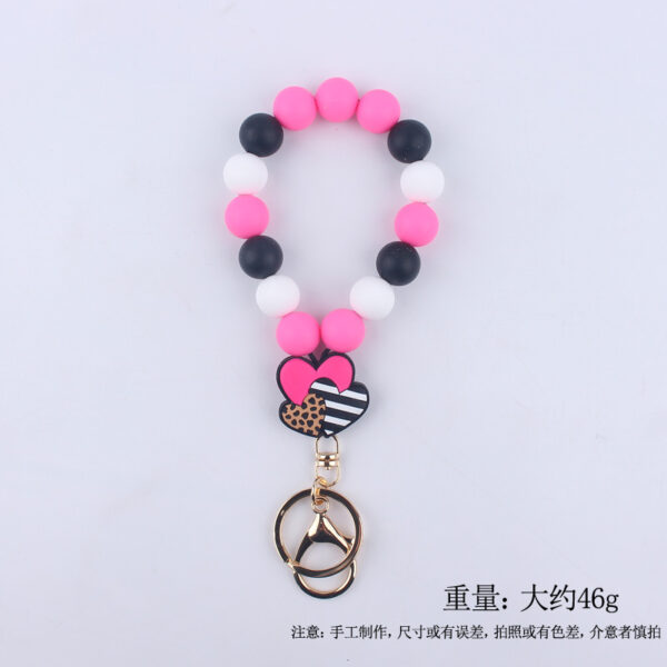 Wholesale Cartoon Valentine's Day Leopard Print Love Swan Silicone Beaded Wrist Keychain