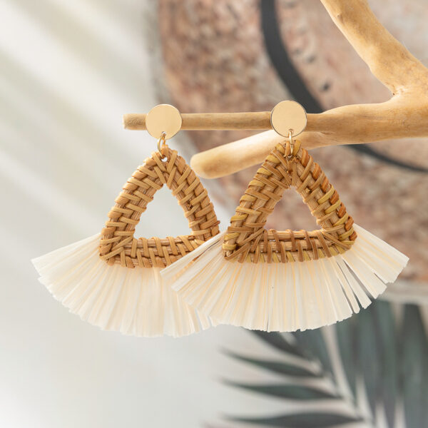 Wholesale Vacation Rattan Straw Tassels Earrings