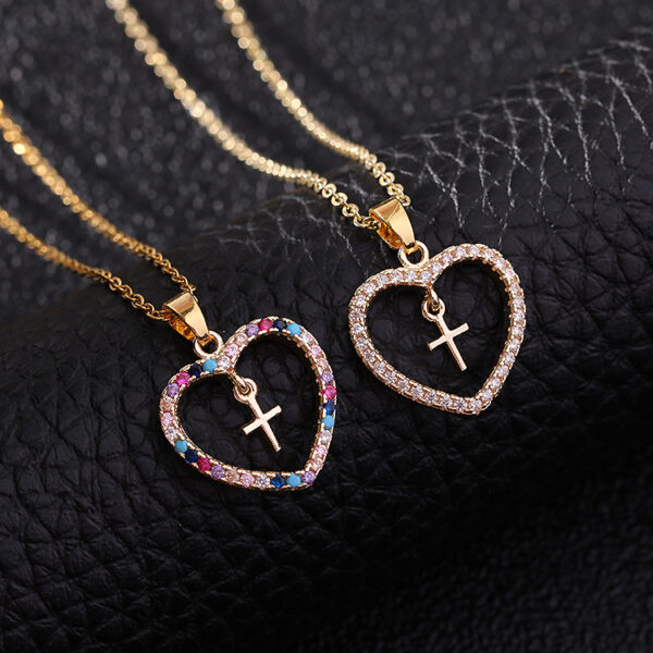 Wholesale Color Zircon Cross Heart Copper Necklaces