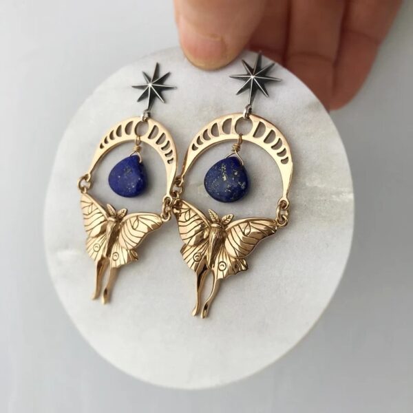 Wholesale Vintage Octagram Lapis Alloy Earrings
