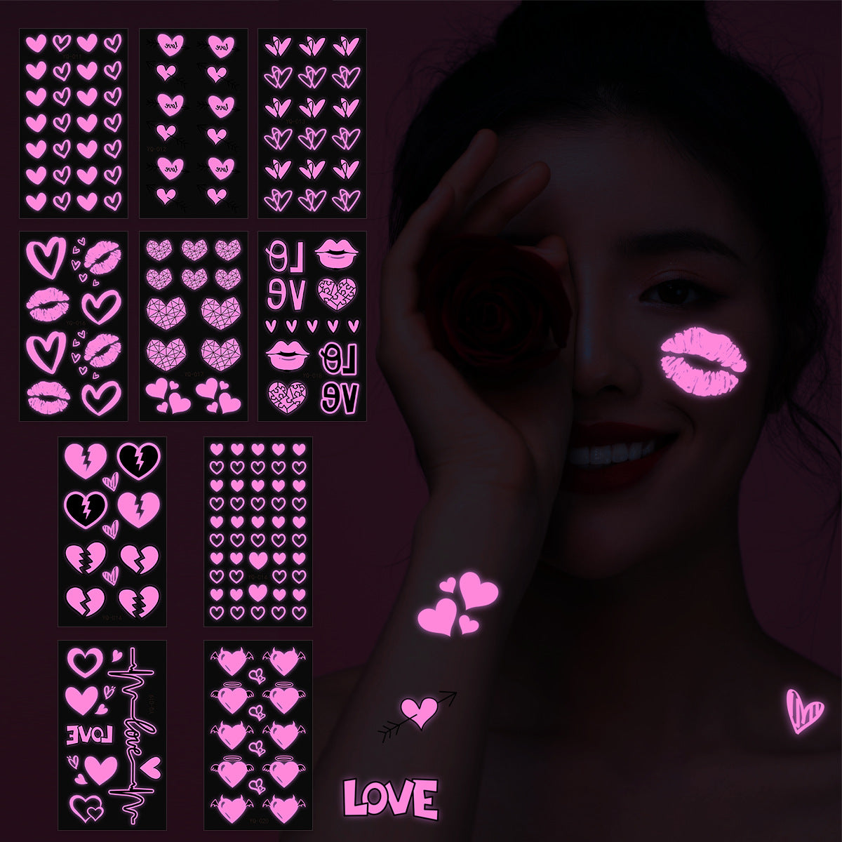 Wholesale Love Night Glow wder Fluorescent Tattoo Stickers