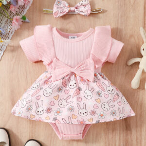 Pink love rabbit romper / 3-6M