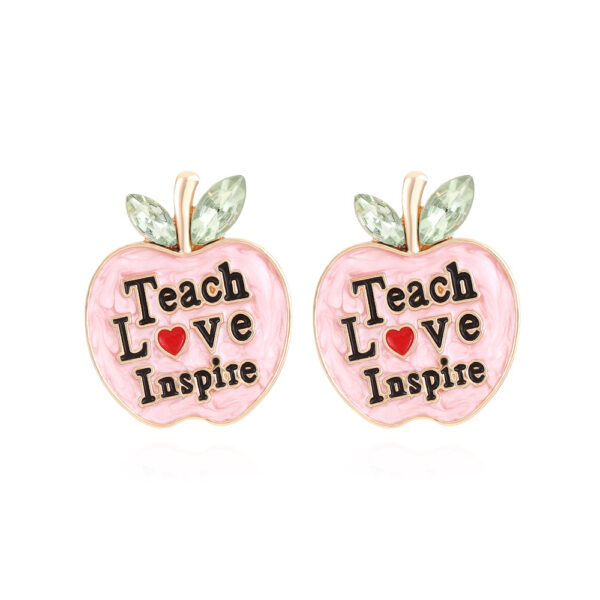Wholesale Teacher's Day Color Diamond Apple Alloy Earrings