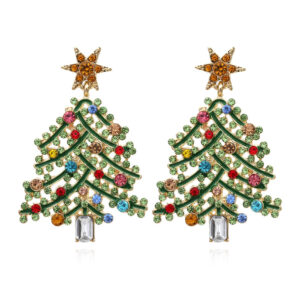 O1CN01BCNLby2JjMJMLjf1p__3025409457-0-cib Wholesale Creative Hollowed Out Diamond Christmas Tree Colored Diamond Earrings