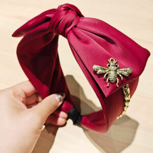 Burgundy Bee Chain Bow Headband