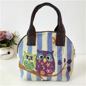 Blue Striped Two Owls Shell Bag
