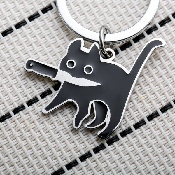 Wholesale Stainless Steel Black Cat Keychain with Knife