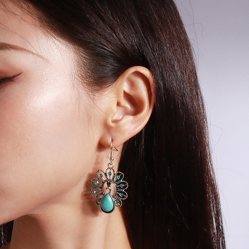 Wholesale Bohemian Retro Ethnic Style Tearop Shaped Turquoise Earrings