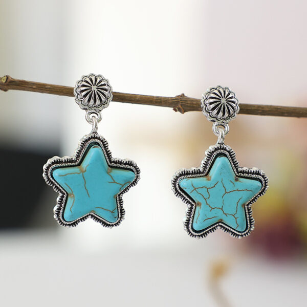 O1CN01BK0AQL1qyMX7HpUwl_2206372095564-0-cib-1 Wholesale of Western Fengda Five-point Star Turquoise Alloy Earrings