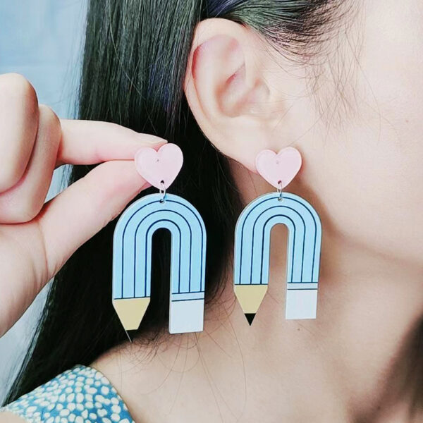 Wholesale Teacher's Day Pencil Stripe Heart Acrylic Earrings