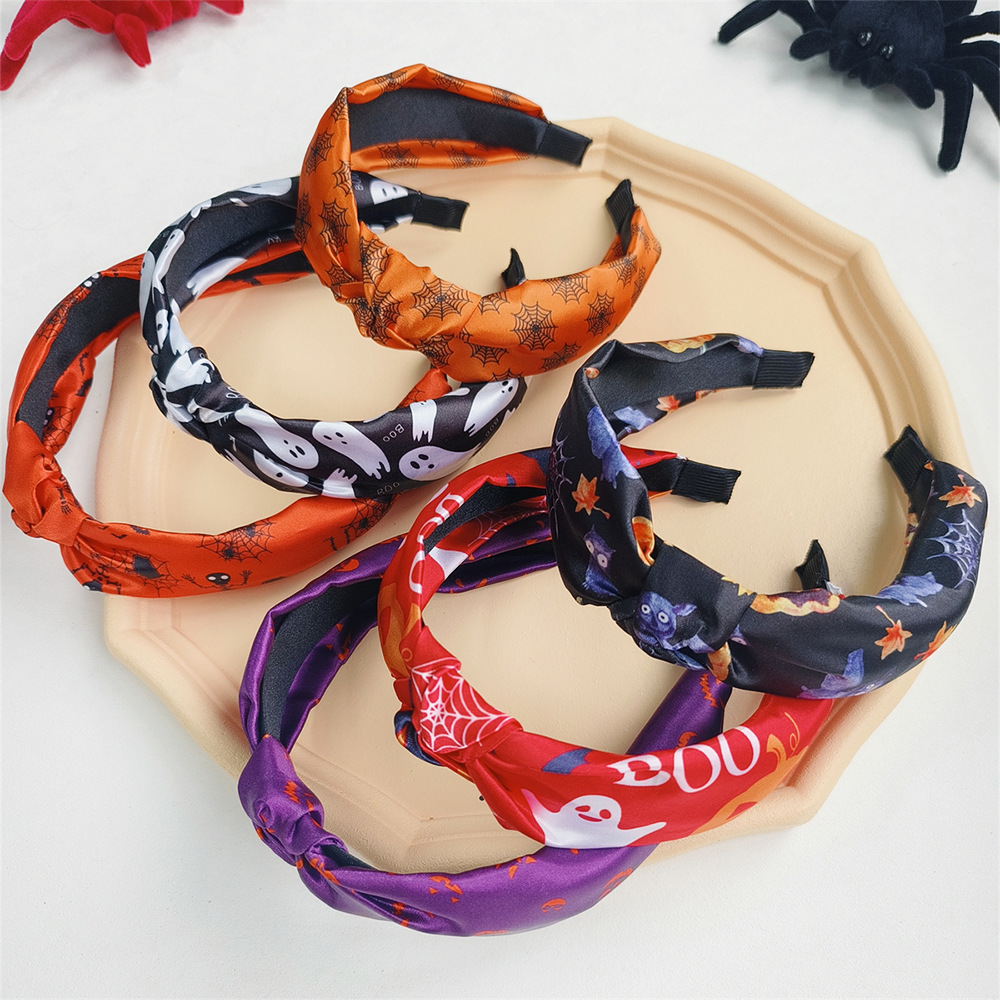 Wholesale Cross-Border Headband for Women, Wide-Brimmed Fabric Knotted Headband, Ghost Pumpkin Decoration, Holiday Party Headband, Hair Aessories
