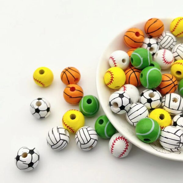Wholesale Ball Series Printed Wooden Beads