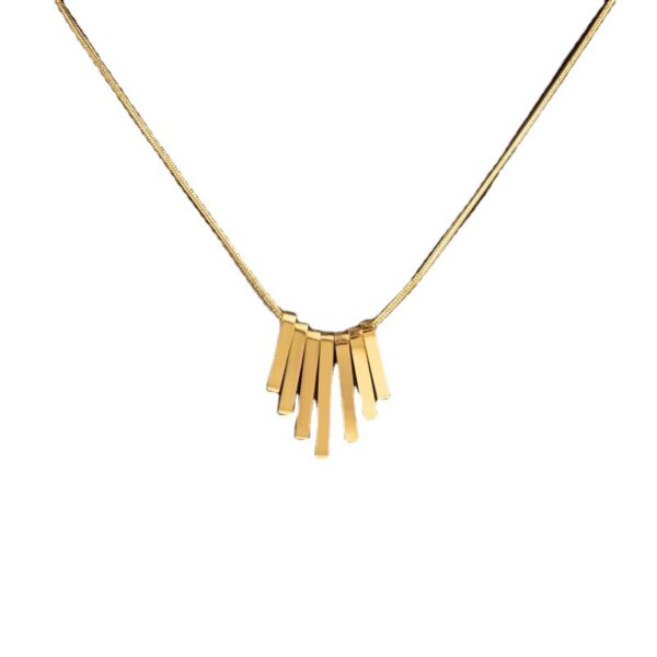 Wholesale of New Minimalist Fan Shaped Light Gold Collarbone Titanium Steel Necklace