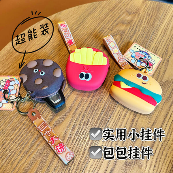 Wholesale Silicone Fries Burger Coin Purse Keychain