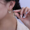 Wholesale Double U Full Diamond Copper Earrings
