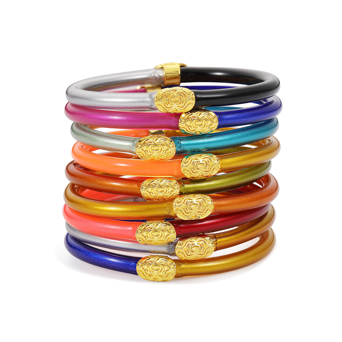 Wholesale Rainbow Color Matching Gold wder Silicone Alloy Buckle Bracelet