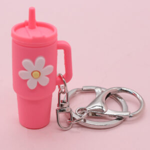 Bright Pink Flower Cup Keychain