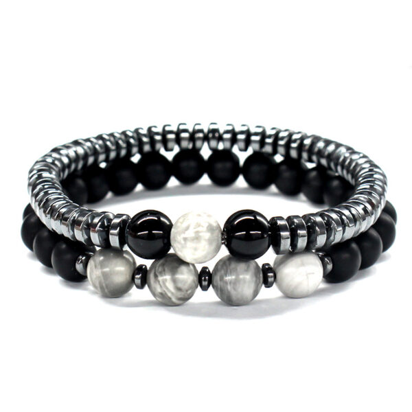 Wholesale Simple Black Stone Map Stone Frosted Stone Combination Beaded Bracelet for Men