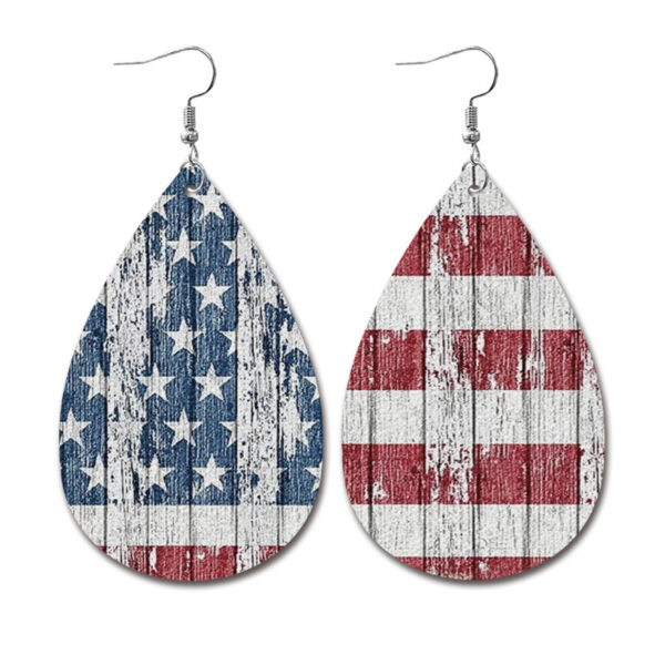 Wholesale Independence Day Water Drop American Flag Distressed Leather Earrings