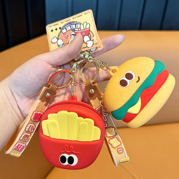 Wholesale Silicone Fries Burger Coin Purse Keychain