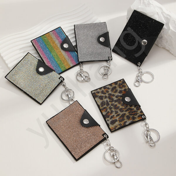 Wholesale Fashion Colorful Rhinestone Credit Card Holder Coin Purse Leopard Print Colorful Card Holder Leather Keychain