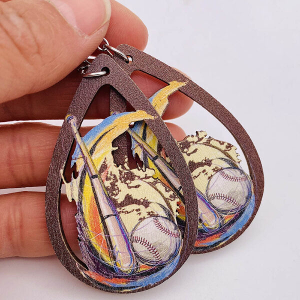 Wholesale Sports Baseball Football Wooden Earrings