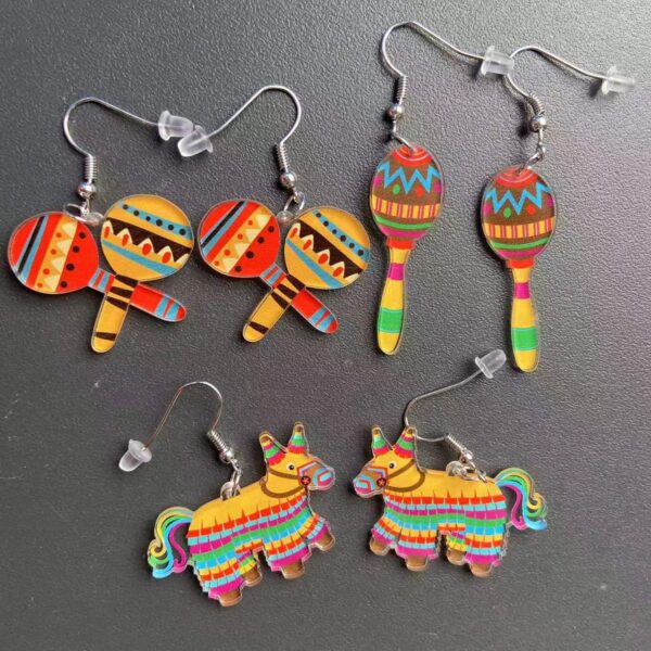 Wholesale Mexican Kalihuala skull pepper paddle rainbow acrylic earrings