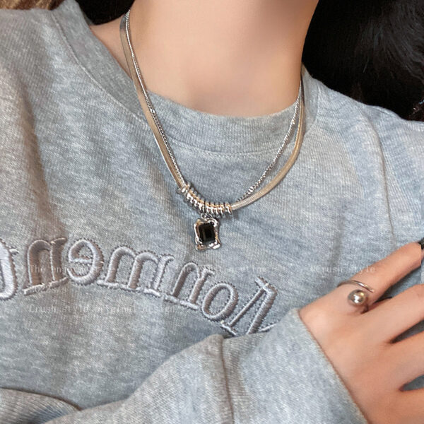Wholesale Titanium Steel Zircon Double Layer Necklace Sweater Chain Clavicle Chain