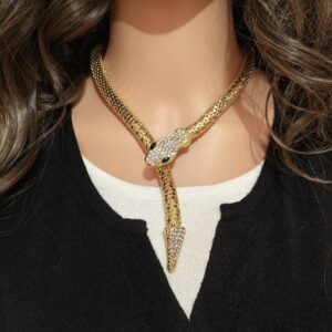Wholesale Gold Magnetic Snake Shaped Full Diamond Necklace Collarbone Chain