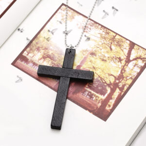 Black cross + silver bead chain