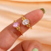 Wholesale 18K Gold Plated Stainless Steel Ring with Crystal Halo Stone